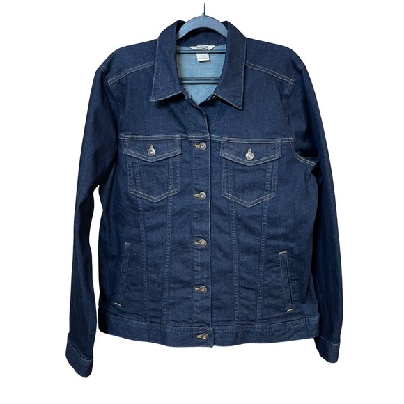 Duluth Trading Co Jackets & Blazers - Duluth Trading Co Womens Dark Wash Stretch Denim Trucker Jacket Size Large 85819